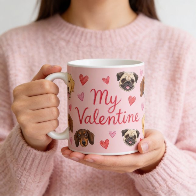 My Valentine Dog | Personalized Pet Photo Pink Kaffemugg (Skapare uppladdad)