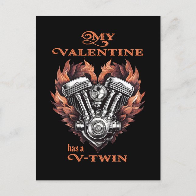 My Valentine has a V-Twin, Biker style Vykort (Framsida)