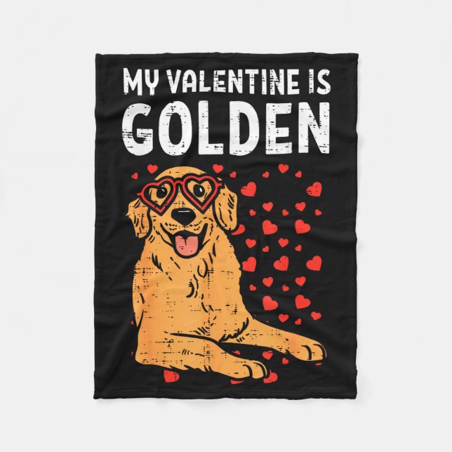 My Valentine Is Golden Retriever Valentines Day Pe Fleecefilt (Framsidan)