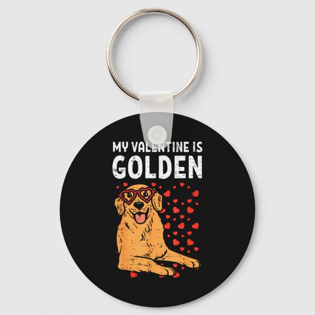 My Valentine Is Golden Retriever Valentines Day Pe Nyckelring (Framsida)