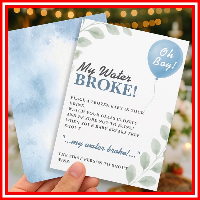 My Water Broke Baby Shower Game Balloon Eucalyptus Inbjudningar (Skapare uppladdad)