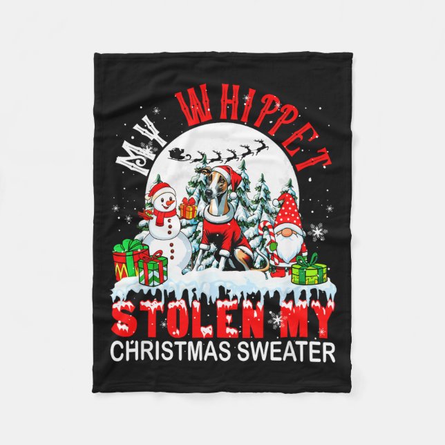 My Whippet Stolen My Christmas Sweater Santa Dog O Fleecefilt (Framsidan)