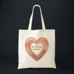 My World Mom Painted Heart Tygkasse<br><div class="desc">Carry a heartfelt tribute to Mom with this elegant painted heart design featuring the loving phrase “My World, mom.” Soft peach and warm earthy tones create a beautiful hand-painted look that feels artistic, gentle, and timeless. The expressive brushstroke heart adds a meaningful decorative touch, making this design a lovely everyday...</div>