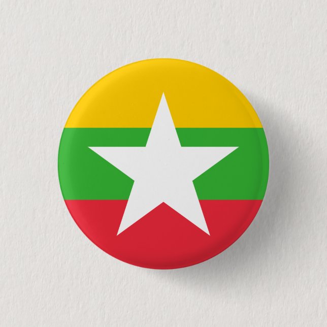 Myanma / Burmese Flagga, Flagga of Myanmar / Burma Knapp (Framsida)