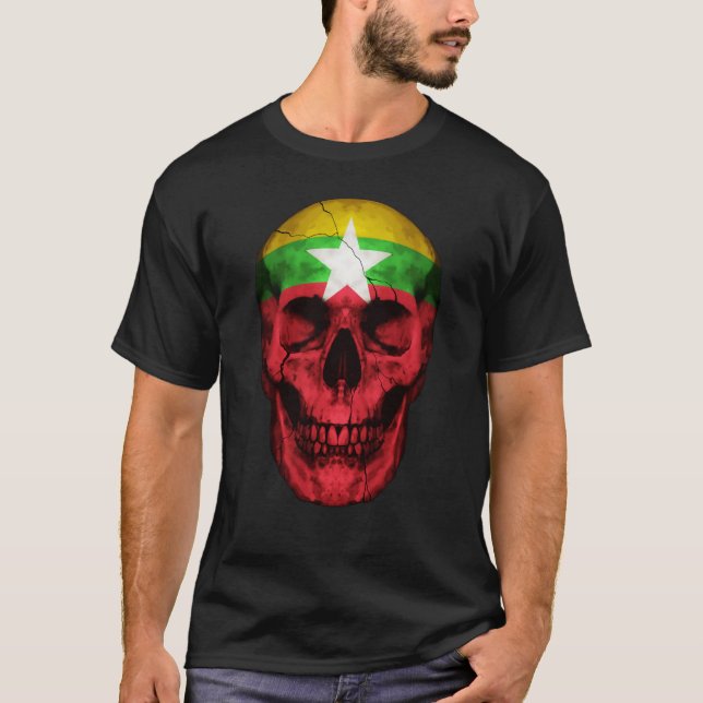 Myanmar Flag Skull Myanmarese Roots Proud Patrioti T Shirt (Framsida)
