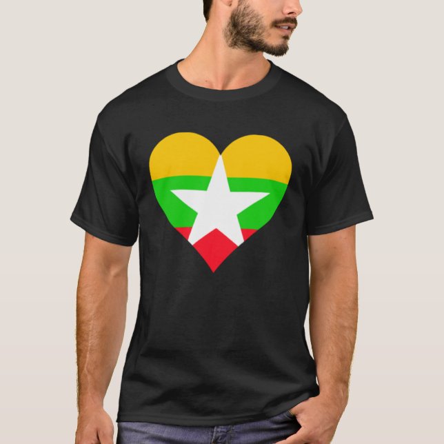 Myanmar Flagga Heart Myanmar Kärlek Myanmar T Shirt (Framsida)