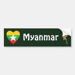 Myanmar Flagga Hjärta + Karta Bildäckslimma Bildekal