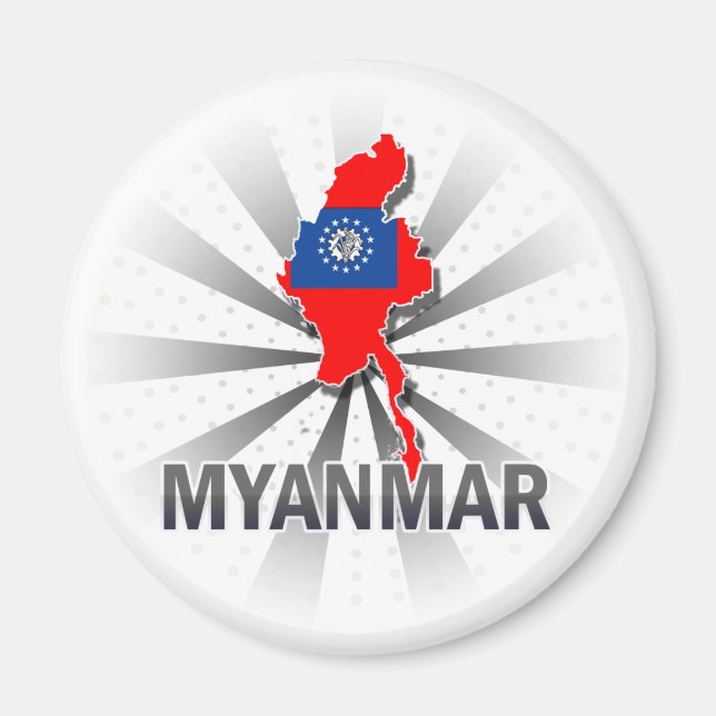 Myanmar Flagga Karta 2.0 Magnet (Framsidan)