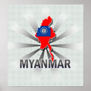 Myanmar Flagga Karta 2.0 Poster