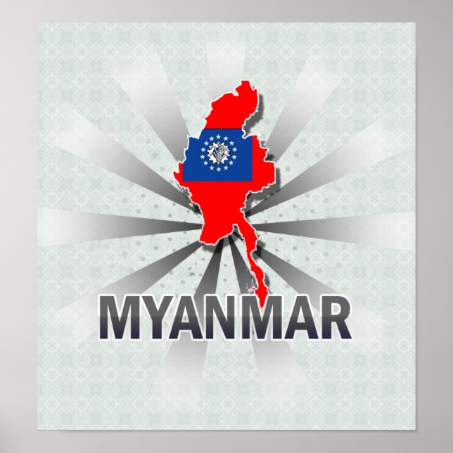 Myanmar Flagga Karta 2.0 Poster (Framsidan)