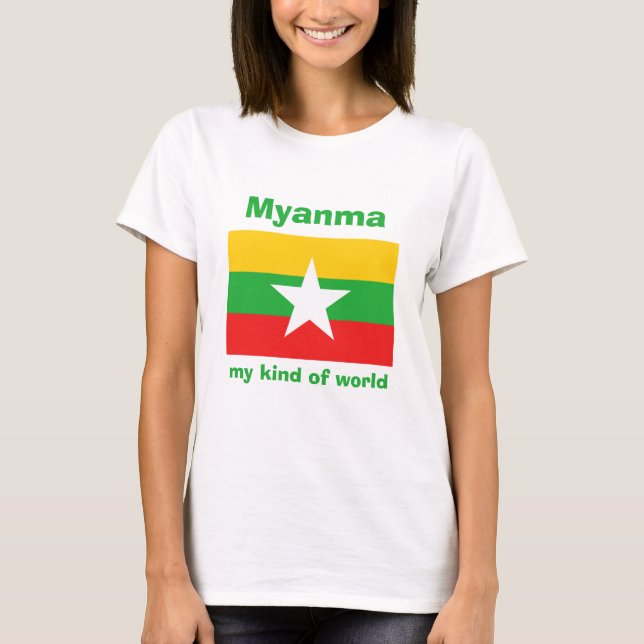 Myanmar Flagga + Karta + Text T-Shirt (Framsida)