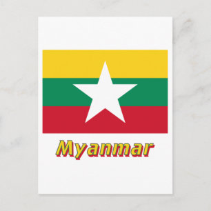 Myanmar Flagga med Namn Vykort
