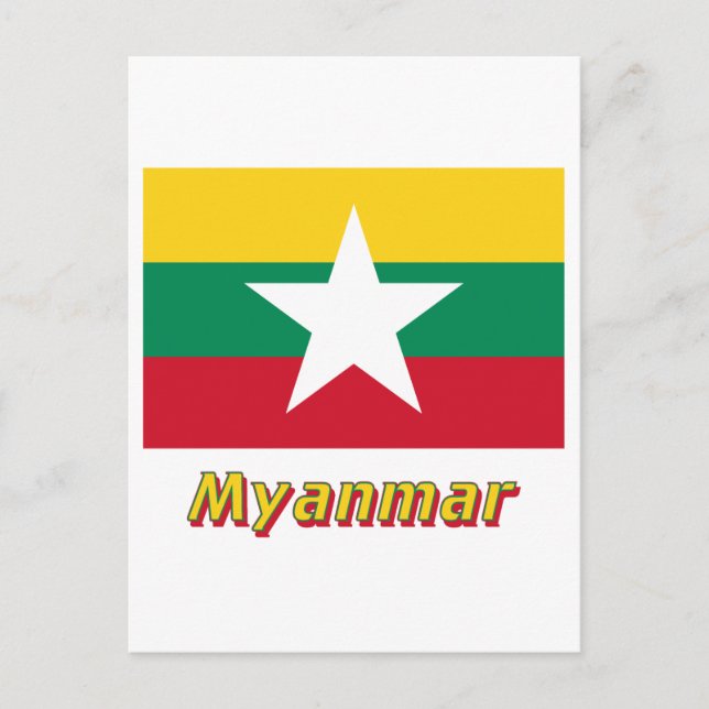 Myanmar Flagga med Namn Vykort (Framsida)