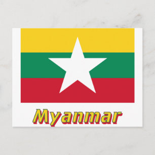 Myanmar Flagga med Namn Vykort