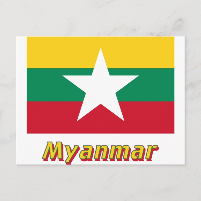 Myanmar Flagga med Namn Vykort (Framsida)