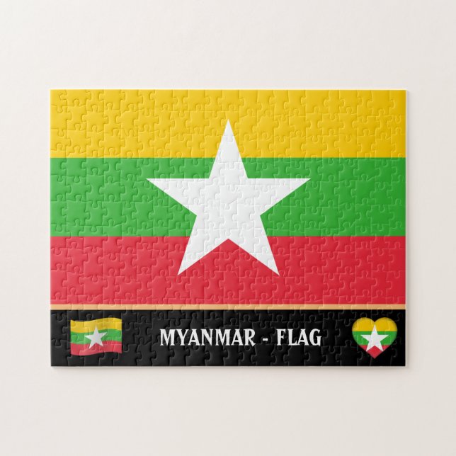 Myanmar Flagga & Myanmar land / Myanmar Pussel (Horisontell)