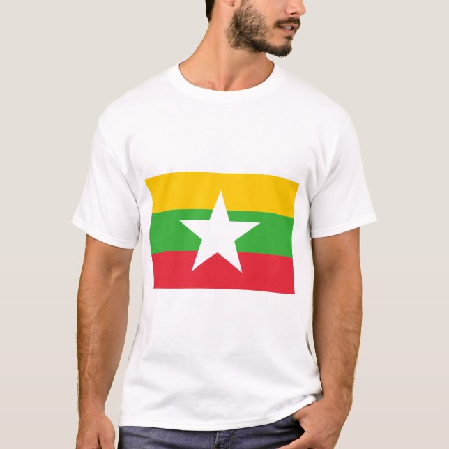 Myanmar Flagga T Shirt (Framsida)