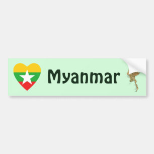 Myanmar flaggahjärta + Kartabildekal Bildekal