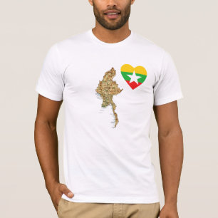 Myanmar flaggahjärta och kartaT-tröja T-shirt