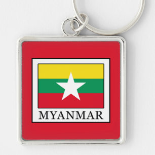 Myanmar Fyrkantig Silverfärgad Nyckelring
