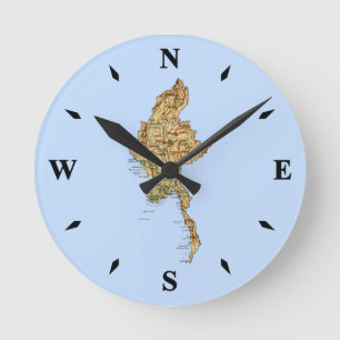 Myanmar Karta Clock Rund Klocka