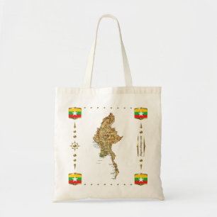Myanmar Karta + Flaggor Bag Tygkasse