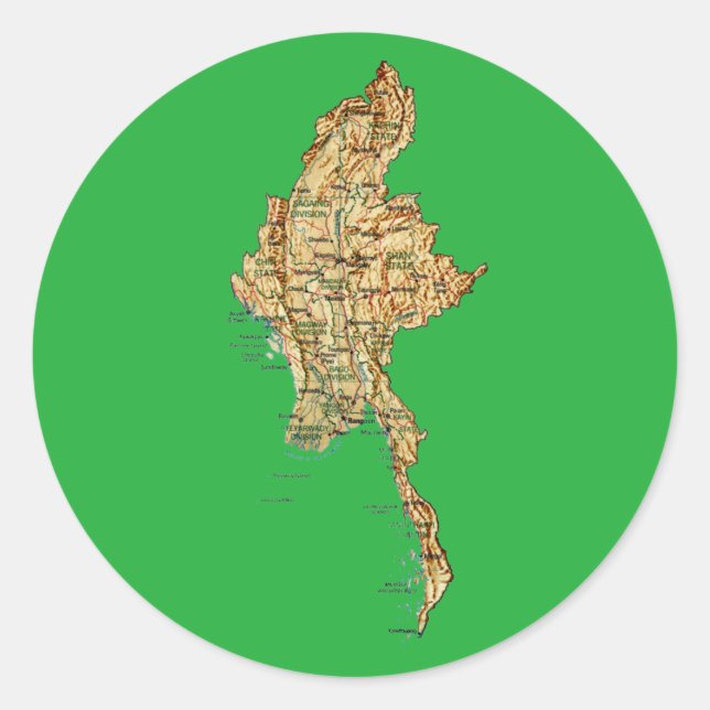 Myanmar Kartsticker Runt Klistermärke (Framsida)