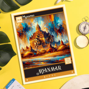 Myanmar Måla Vintage Vykort