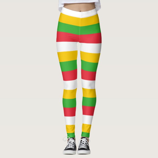 Myanmar National Flagga Färg Vågrät Stripe Leggings (Framsida)