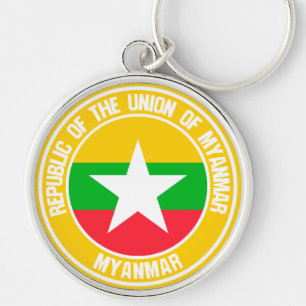 Myanmar Round Emblem Rund Silverfärgad Nyckelring