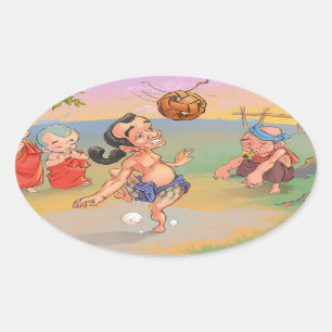 Myanmar traditionella Chinlone Ovalt Klistermärke