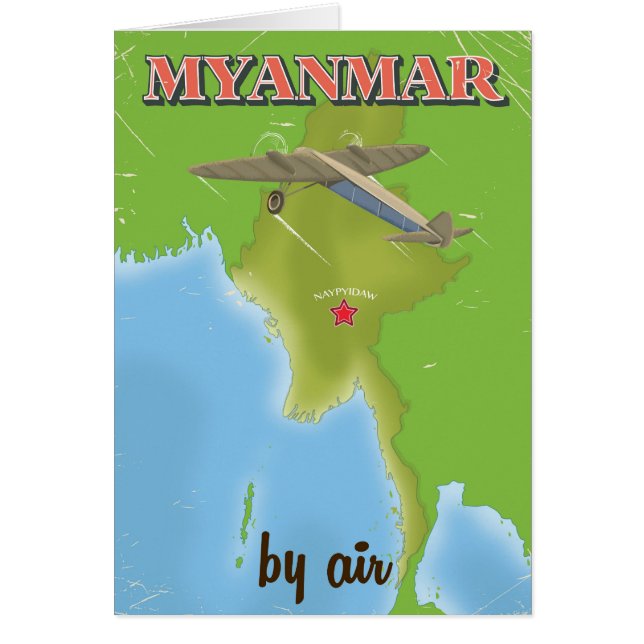 Myanmar vintage-resaaffisch hälsningskort (Framsidan)