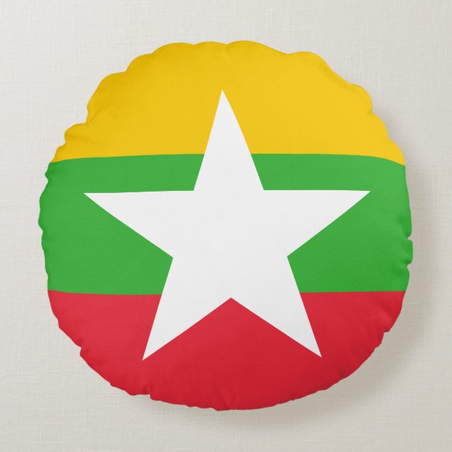 Myanmars flagga rund kudde (Framsidan)