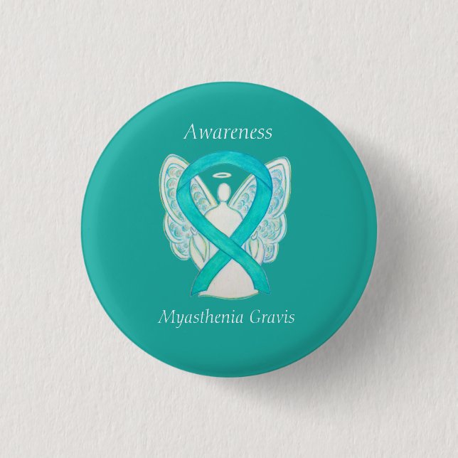 Myasthenia Gravis Awareness Angel Ribbon Art Pin Knapp (Framsida)