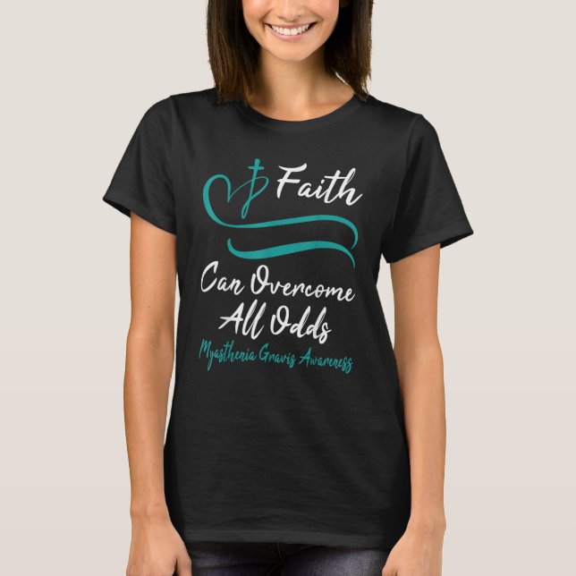 Myasthenia Gravis Awareness Teal Ribbon Christian  T Shirt (Framsida)
