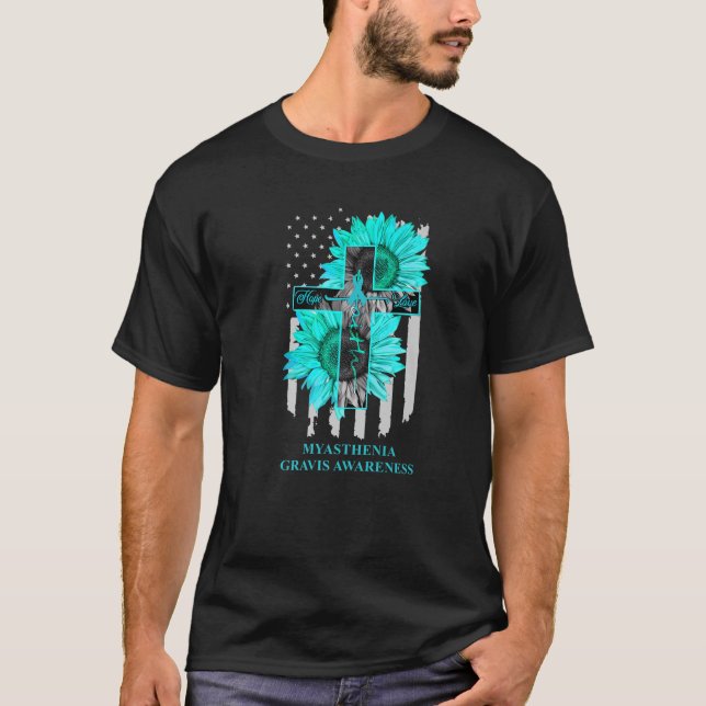 Myasthenia Gravis Awareness Teal Ribbon Faith Hope T Shirt (Framsida)