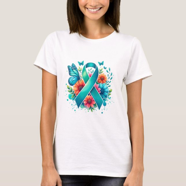 Myasthenia Gravis Teal Awareness Ribbon T Shirt (Framsida)