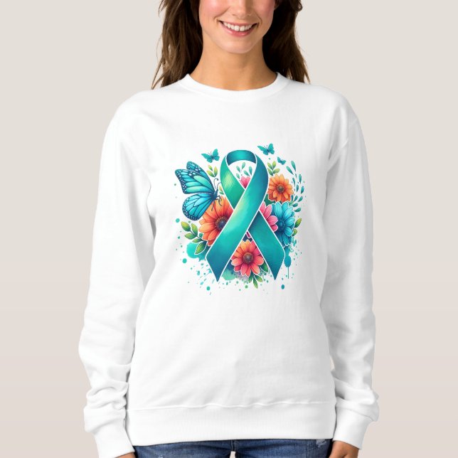 Myasthenia Gravis Teal Awareness Ribbon T Shirt (Framsida)