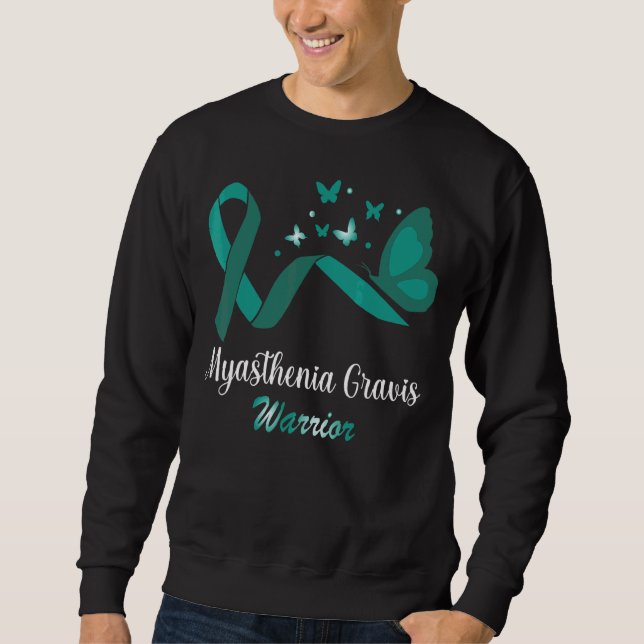 Myasthenia Gravis Warrior Butterfly Teal Ribbon Su Lång Ärmad Tröja (Framsida)