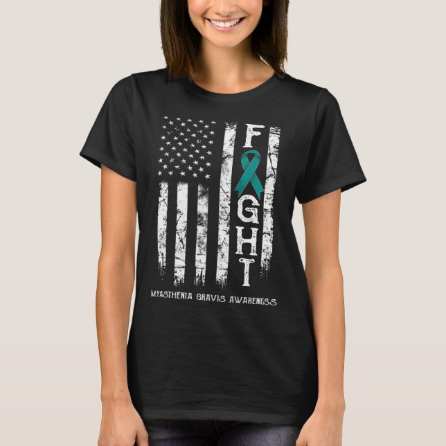 Myasthenia Gravis Warrior US Flagga T Shirt (Framsida)