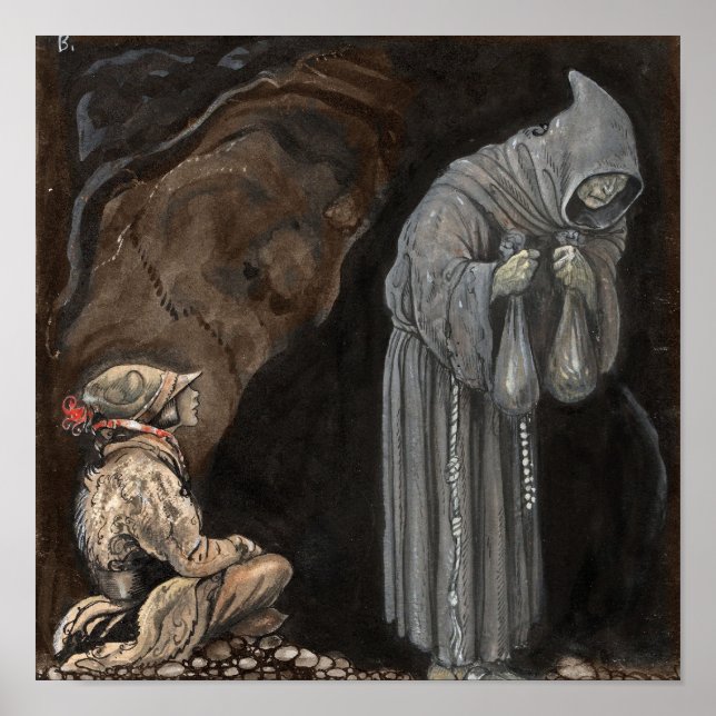 Myasty Figur i Hooded Cloak med Boy Poster (Framsidan)