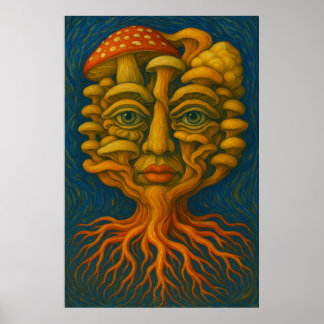 Mycelium Dreamscape - Surreal Mushroom Ansikte Pos Poster