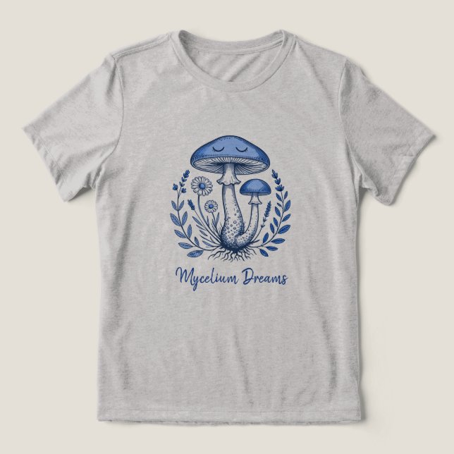Mycelium Drömmar Sömnig Svamp Vintage Botanisk T Shirt (Design Framsida)