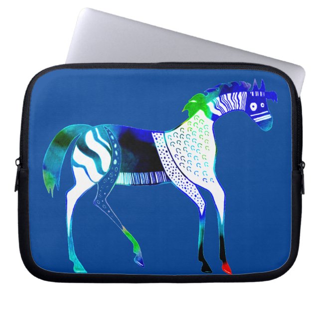 Mycenaean Grekiska Inspired Blue Horse bärbar dato Laptop Fodral (Framsidan)
