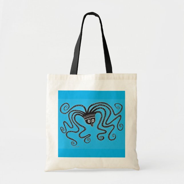 Mycenaean Grekiska inspired Blue Octopus Tote Bag Tygkasse (Framsidan)
