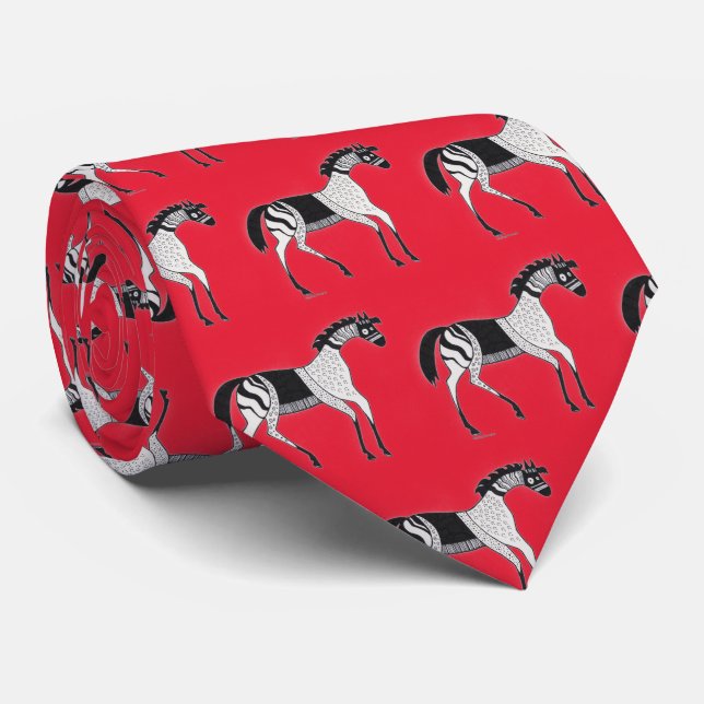 Mycenaean Grekiska Inspired Red Horse Neck Tie Slips (Rullad)