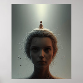 Mycket abstrakt poster en flicka med hennes tankar