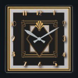 Mycket Art Deco Fyrkantig Klocka<br><div class="desc">Jag skapat väggklockan med deka inslag och med guld svart och grått. Det är mycket konst deco och skulle göra en underbar gåva speciellt för ett par som kärlek art deco. Kanske vill ni bara behålla det för er själv. Spelar ingen roll beslutar ni att detta är en skräddarsydd biet...</div>