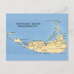 Mycket blå Nantucket Island Kartaffisch Vykort