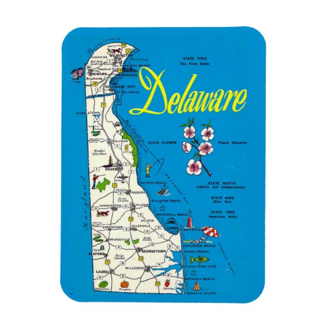 Mycket Blue Delaware Karta Magnet (Vertikal)